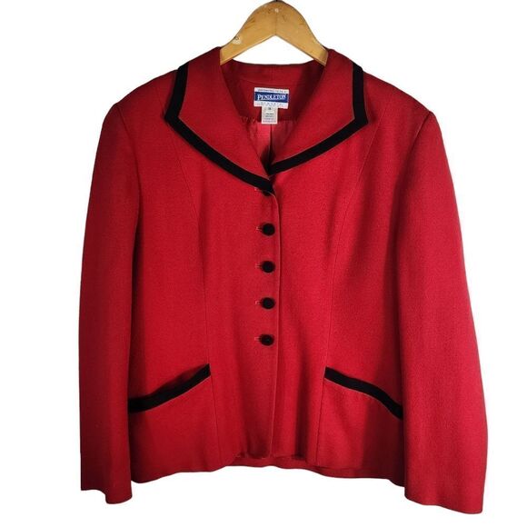 Pendleton Vintage Wool Red 1990s Blazer Jacket - Picture 2 of 13